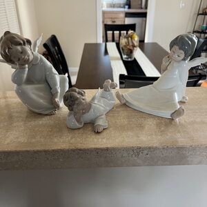 3 Lladro Angel Figurines in White and Gray authentic
